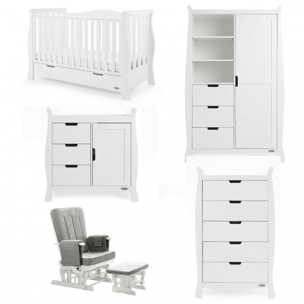 Obaby Stamford Luxe Sleigh 5 Piece Room Set - White