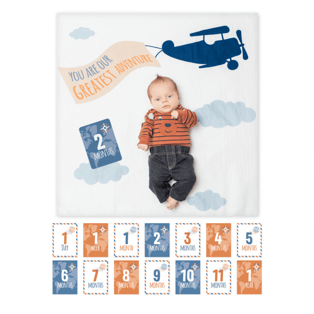 Lulujo Single Cotton Swaddle & Cards - Greatest Adventure