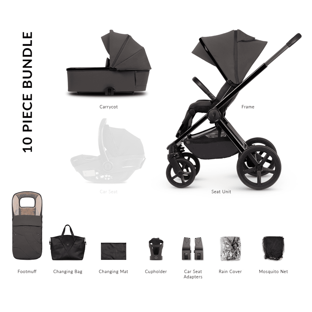 Venicci Upline SE Lava Pram - 2in1 Pushchair & Carrycot - All Black