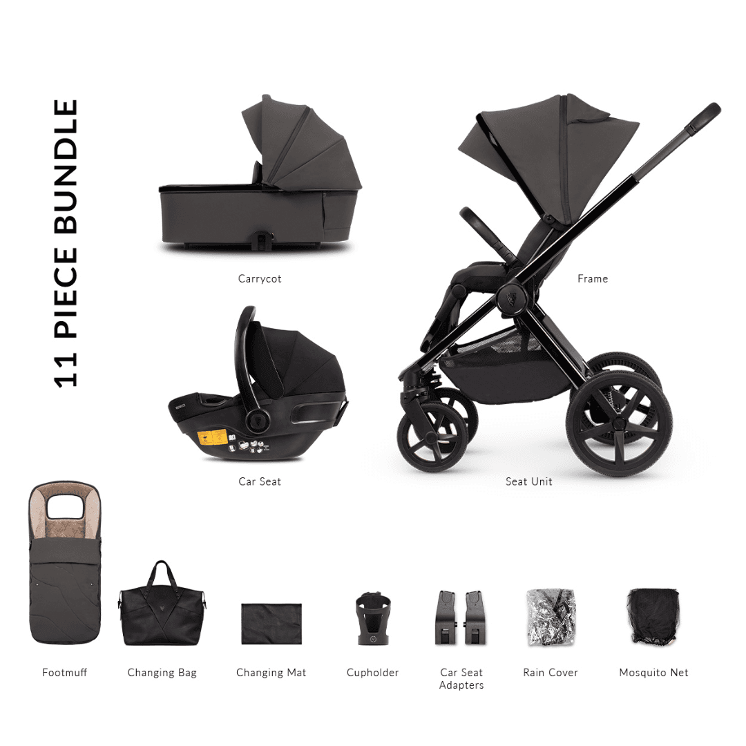 Venicci Upline SE Lava Pram 3in1 Travel System with Car Seat - All Black