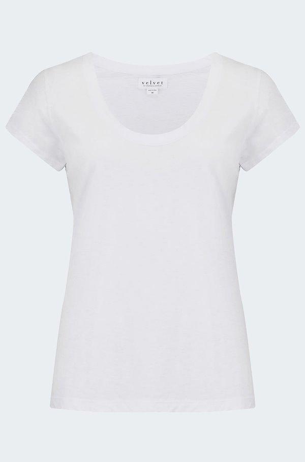 Velvet - Katie Scoop Neck Tee in White