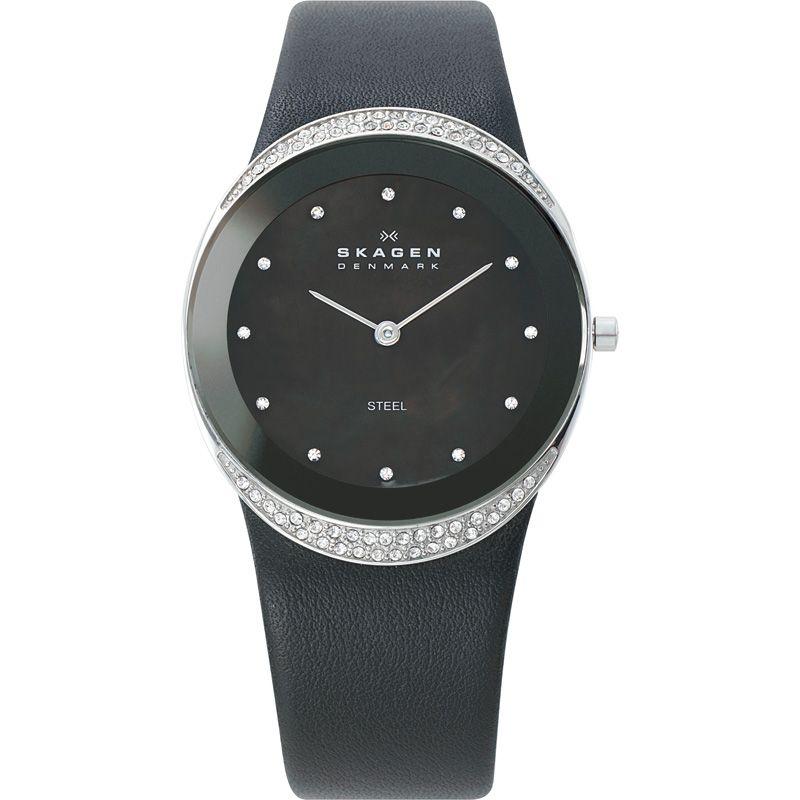 Watch strap Skagen 452LSLB Leather Black