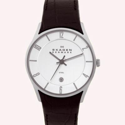 Watch strap Skagen 474XLSLC Leather Black