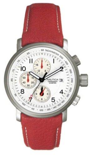 Nautica watch strap A11012 Leather Red 22mm + white stitching