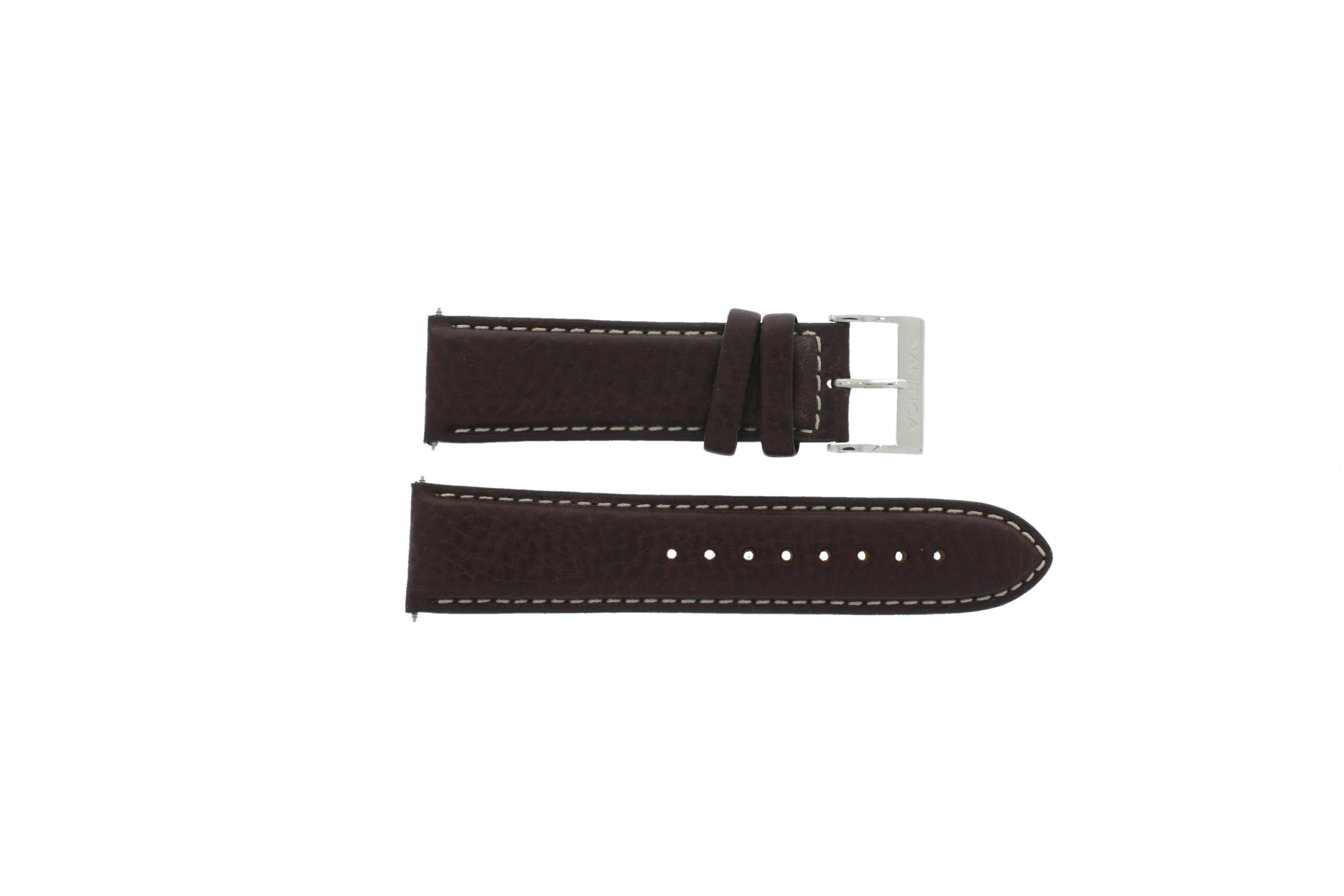 Watch strap Nautica A11052G Leather Dark brown 24mm