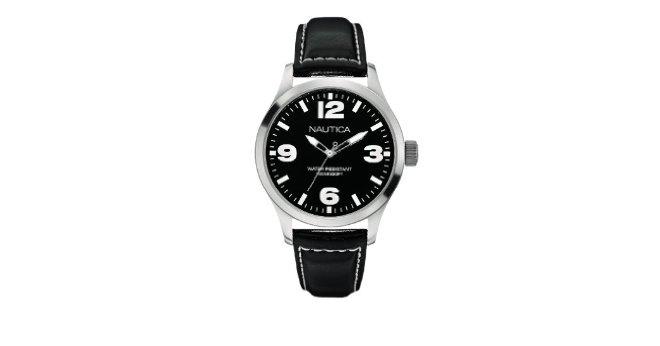 Nautica watch strap A12622G Leather Black 24mm + white stitching