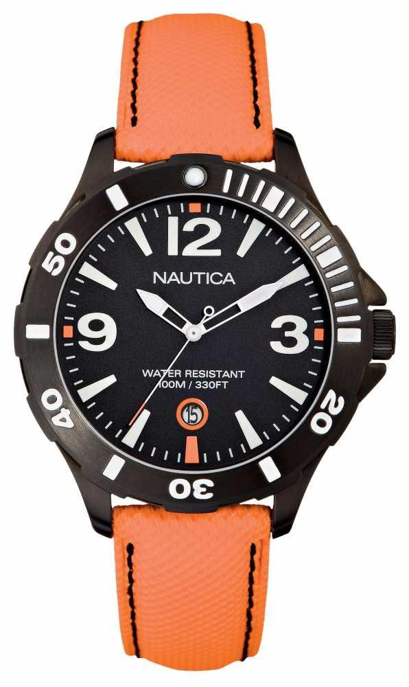 Nautica watch strap A13026G Leather Orange 20mm + black stitching