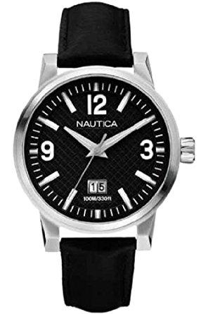 Nautica watch strap A13557G Leather Black 22mm + black stitching