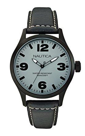 Nautica watch strap A13612G Leather Grey 24mm + white stitching