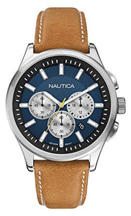 Nautica watch strap A16695G Leather Cognac 22mm + white stitching