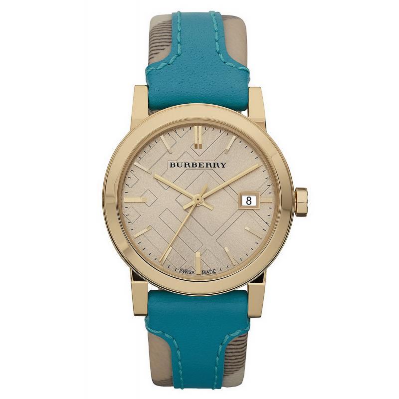 Watch strap Burberry BU9112 Leather Turquoise 18mm