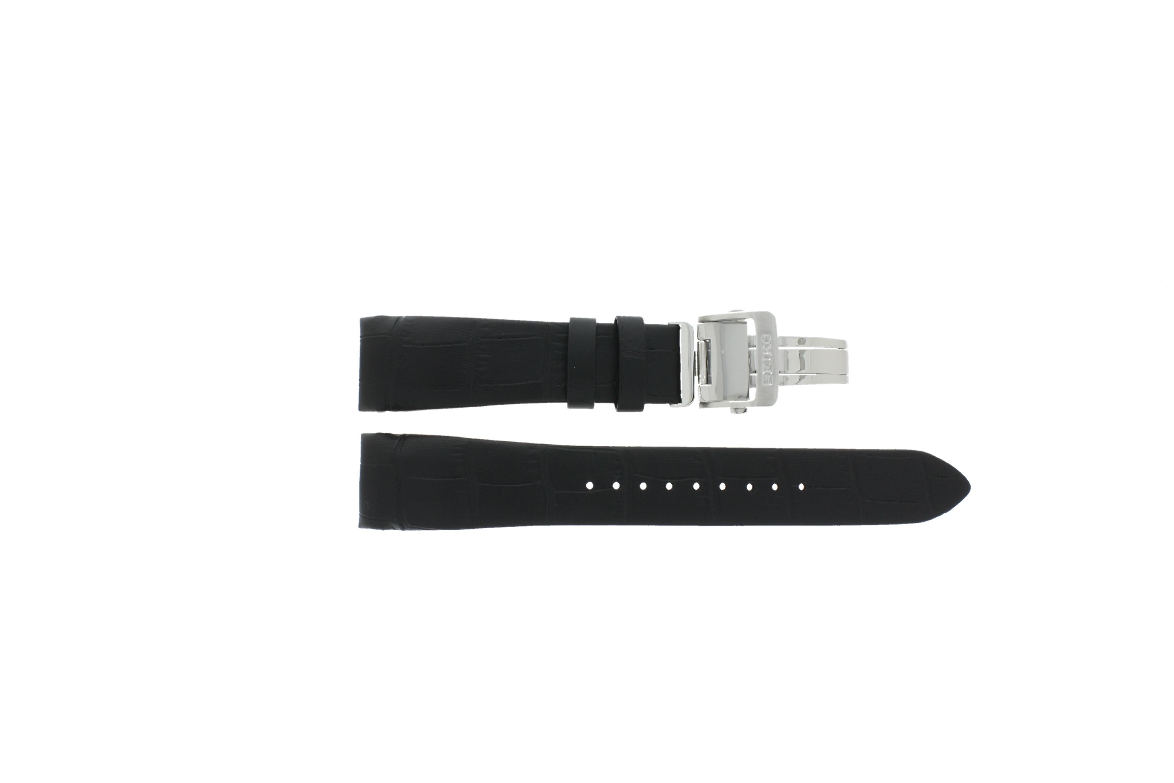 Watch strap Seiko 4R39-00S0 / SSA373J1 / L0HC011J0 Leather Black 22mm