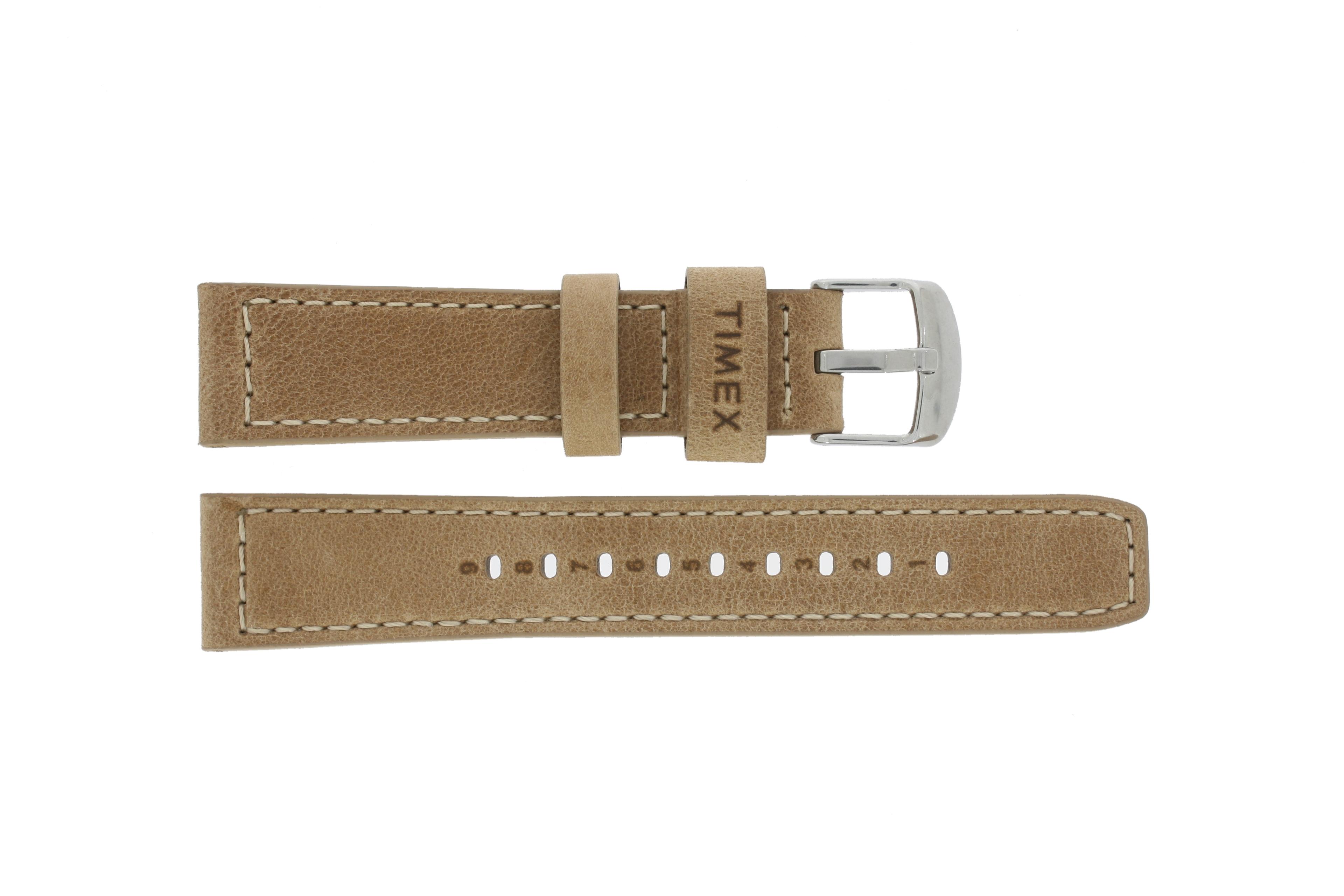 Timex watch strap PW2P84200 Leather Light brown 22mm + beige stitching