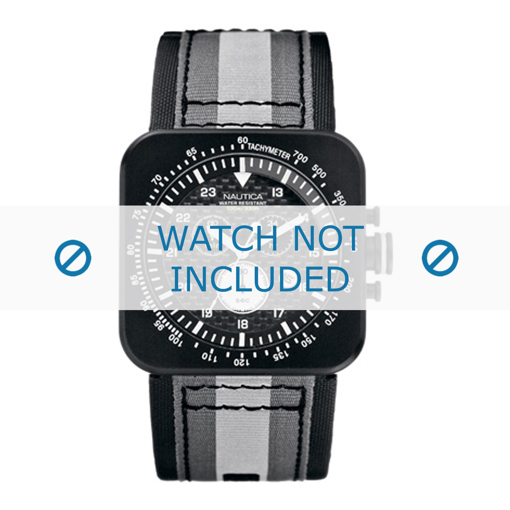 Nautica watch strap A21500G Leather Black + black stitching